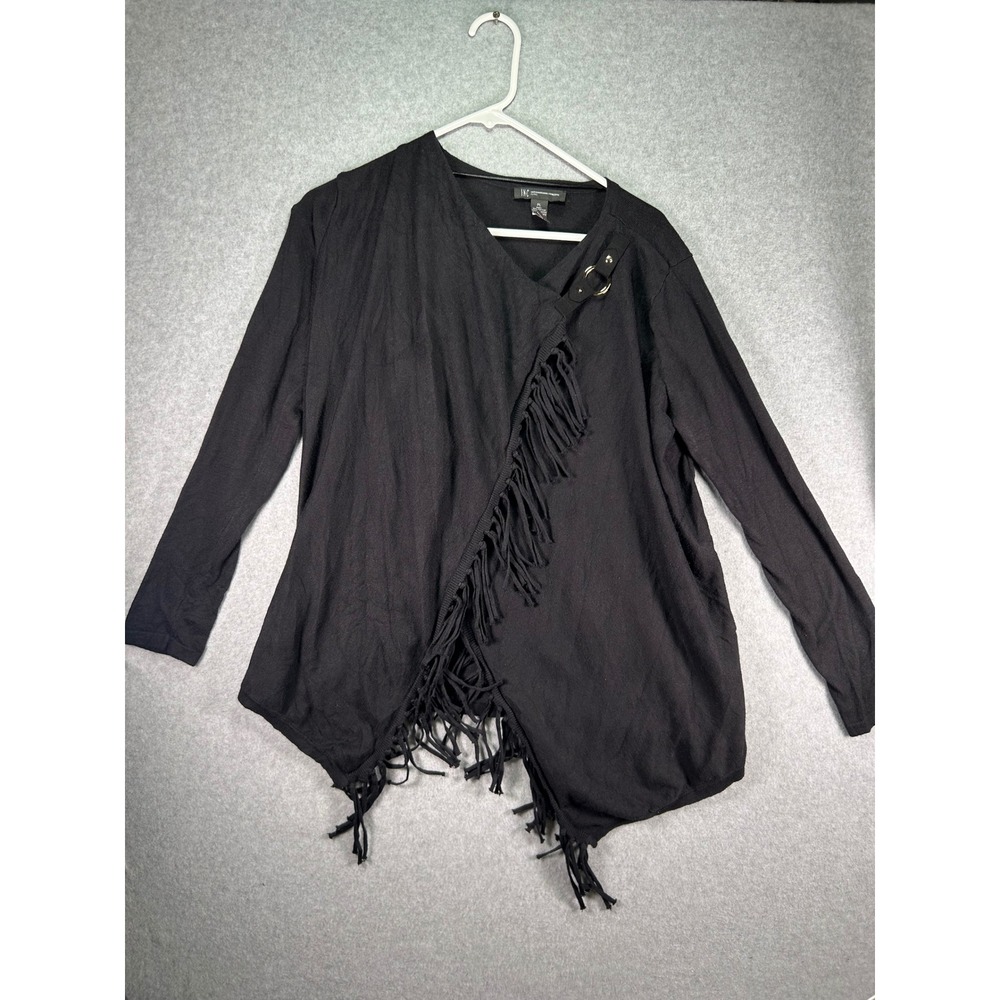 INC International Concepts Womens PL Petite Black Fringe Asymmetric Cardigan